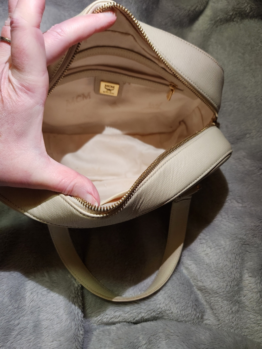 MCM White Saffiano Leather Tote Bag with Gold Hardware, EUC - Picture 9 of 12
